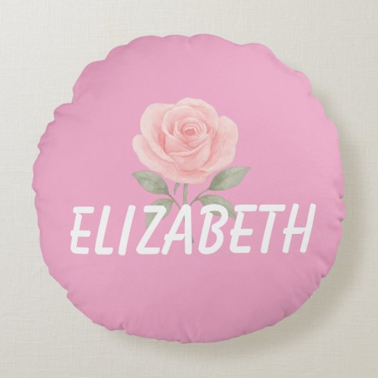 Rose Flower Pink Name Rundes Kissen (Vorderseite)