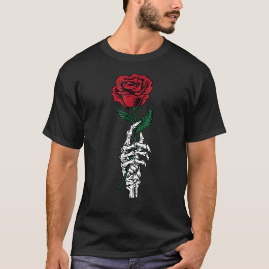 Rose Flower White Skeleton Hand Holding A Red Rose T-Shirt (Vorderseite)