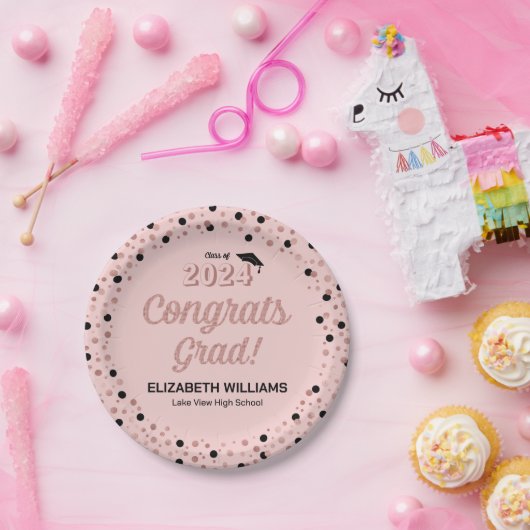 Rose Foil Script Confetti Glückwunsch Grad Pink Pa Pappteller (Party)