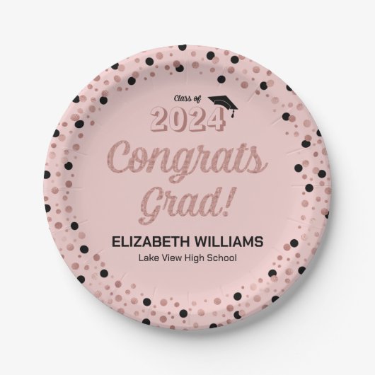 Rose Foil Script Confetti Glückwunsch Grad Pink Pa Pappteller (Vorderseite)