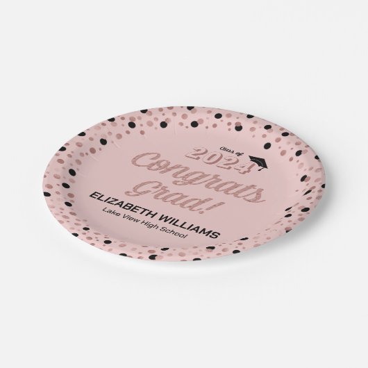 Rose Foil Script Confetti Glückwunsch Grad Pink Pa Pappteller (Schrägansicht)