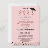 Rose Foil Script Confetti Graduation Party Pink Einladung (Vorderseite)