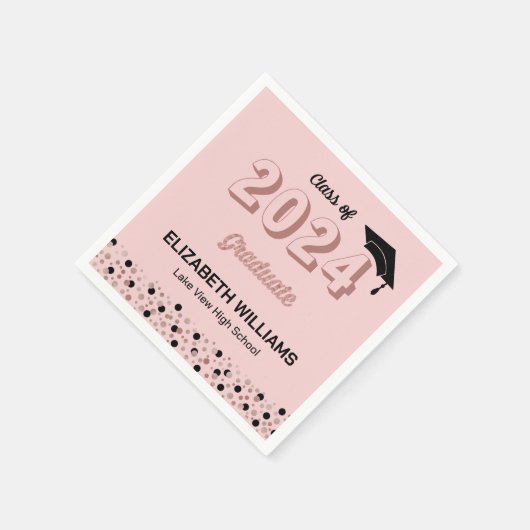 Rose Foil Script Confetti Graduation Party Pink Serviette (Ecke)