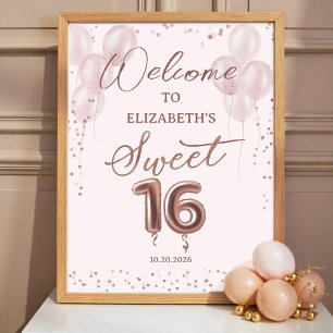 Rose Foil Sweet 16 Balloons Pink Begrüßungszeichen Poster
