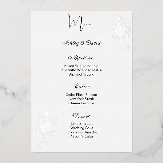 Rose Foil Wedding Menu Card Folieneinladung (Vorderseite)