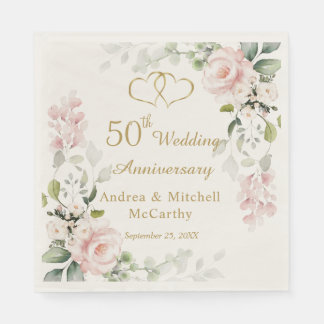 Rose Foliage Hearts 50. Hochzeitstag Serviette