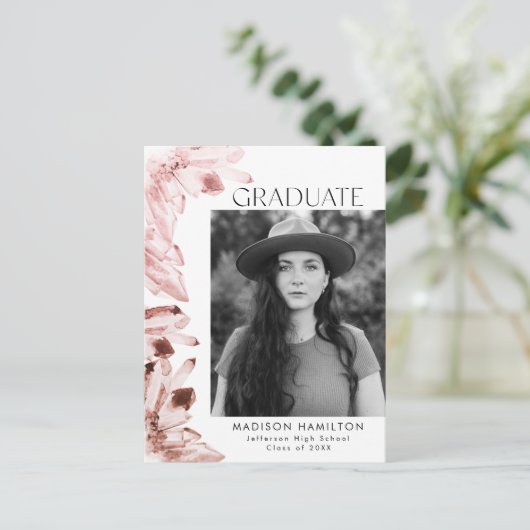 Rose Foto Crystal Graduation Party Einladungspostkarte (Stehend Vorderseite)