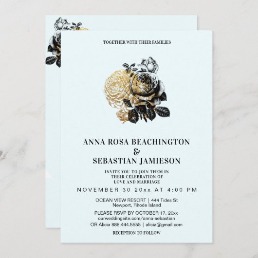 * Rose FOTO Floral AR8 Hochzeit RSVP Einladung (Vorne/Hinten)