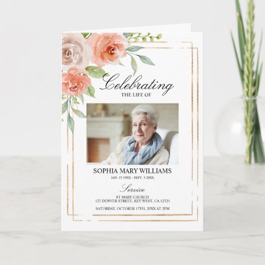 Rose Foto Gedenkfeier Beerdigung Programm (Vorderseite)