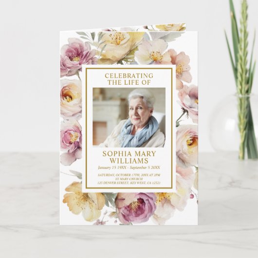 Rose Foto Gedenkfeier Beerdigungsprogramme Karte (Vorderseite)