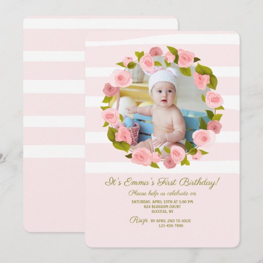 Rose Foto Rahmen Einladung (Vorne/Hinten)