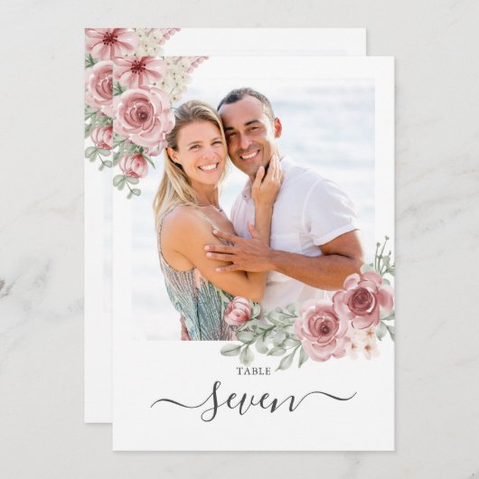 Rose Foto Tischnummer (Vorne/Hinten)