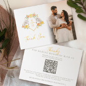 Rose Fotos QR Code für Hochzeiten auf Monogramm Dankeskarte