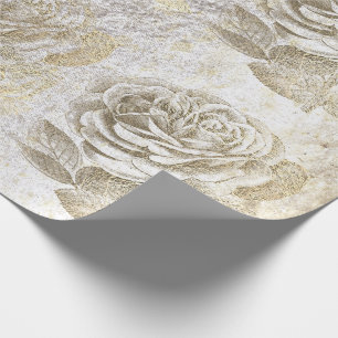Rose Foxier Gold Pearly Metallic Floral Weiß Geschenkpapier
