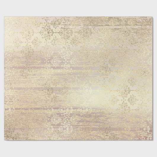 Rose Foxier Metallic Damask Gold Holzrosa Geschenkpapier (Flach)