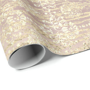 Rose Foxier Metallic Damask Gold Holzrosa Geschenkpapier