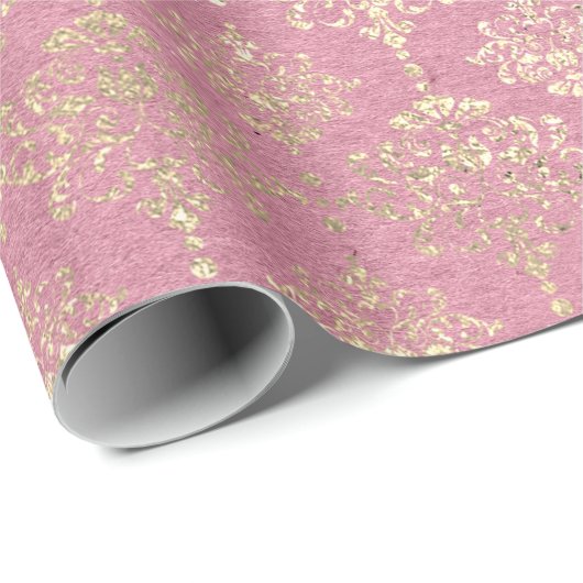 Rose Foxier Metallic Damask Gold Prinzessin Pink Geschenkpapier (Rolleneckpunkt)
