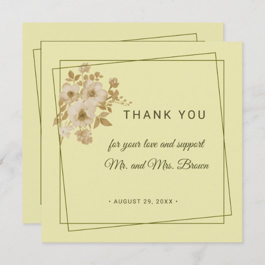 Rose Frame – Celestial Yellow Wedding Dankeskarte (Vorne/Hinten)