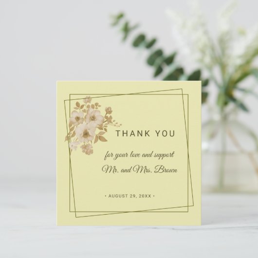 Rose Frame – Celestial Yellow Wedding Dankeskarte (Stehend Vorderseite)