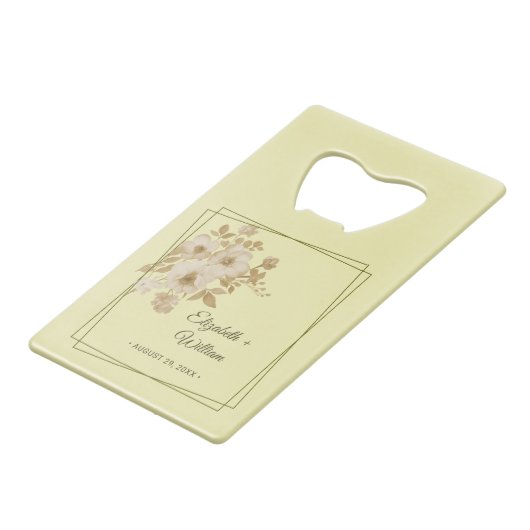 Rose Frame – Celestial Yellow Wedding Geldbeutel Flaschenöffner (Rückseite Schrägansicht)