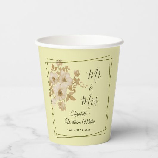 Rose Frame – Celestial Yellow Wedding Pappbecher (Rückseite)