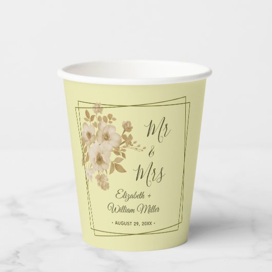 Rose Frame – Celestial Yellow Wedding Pappbecher (Vorderseite)