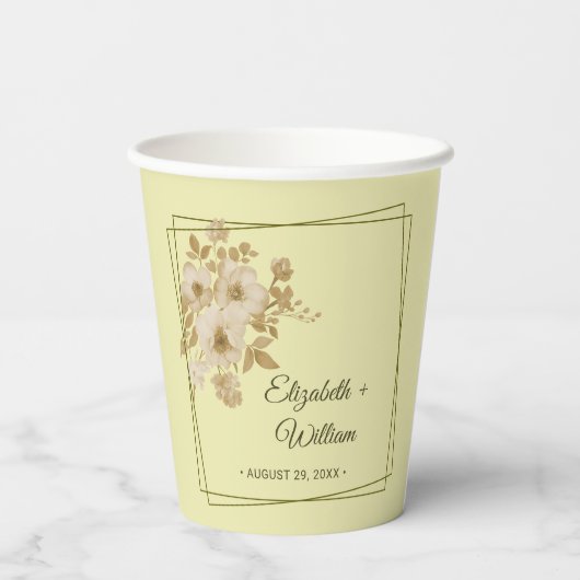 Rose Frame – Celestial Yellow Wedding Pappbecher (Rückseite)