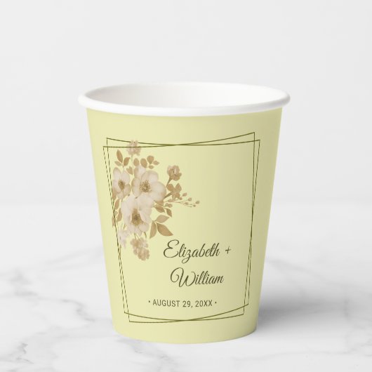 Rose Frame – Celestial Yellow Wedding Pappbecher (Vorderseite)