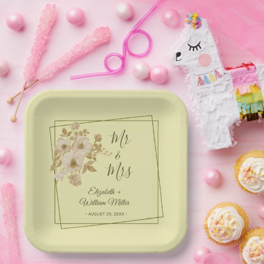 Rose Frame – Celestial Yellow Wedding Pappteller (Party)