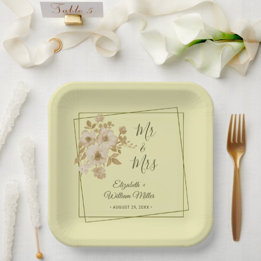 Rose Frame – Celestial Yellow Wedding Pappteller (Hochzeit)