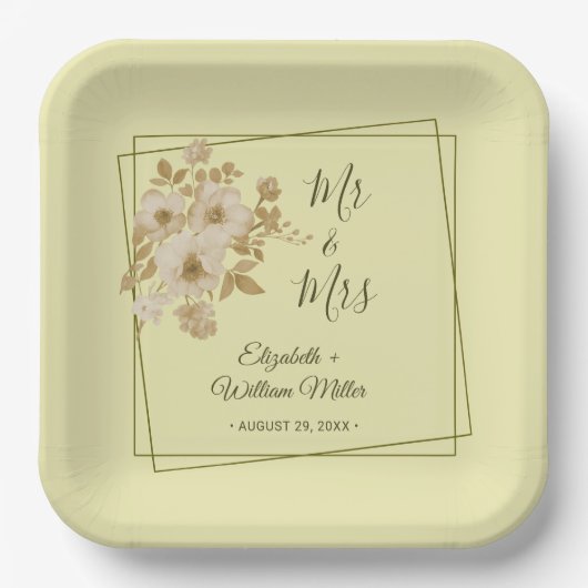 Rose Frame – Celestial Yellow Wedding Pappteller (Vorderseite)