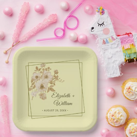 Rose Frame – Celestial Yellow Wedding Pappteller (Party)