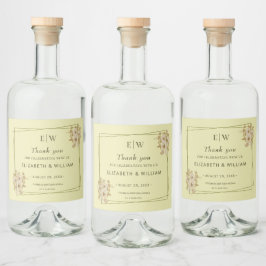 Rose Frame – Monogram Celestial Yellow Wedding Alkoholflaschenetikett