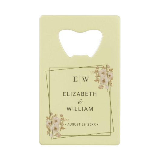 Rose Frame – Monogram Celestial Yellow Wedding Geldbeutel Flaschenöffner (Vorderseite)