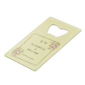 Rose Frame – Monogram Celestial Yellow Wedding Geldbeutel Flaschenöffner (Rückseite Schrägansicht)