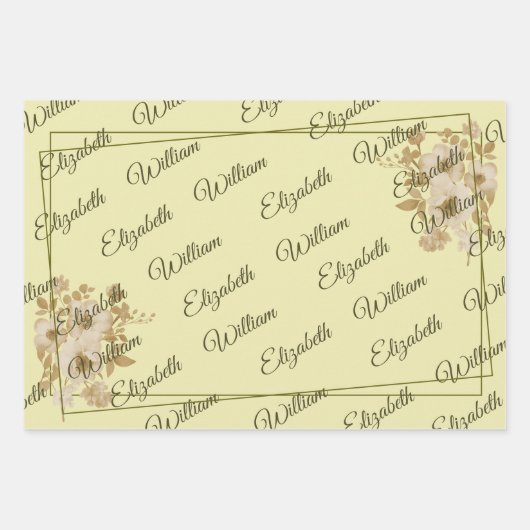Rose Frame – Monogram Celestial Yellow Wedding Geschenkpapier Set (Vorderseite 2)