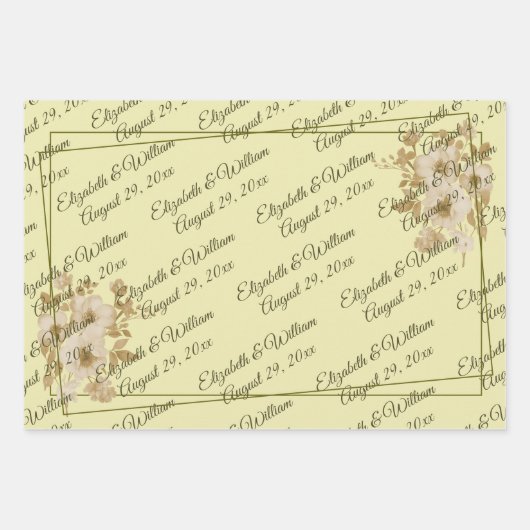 Rose Frame – Monogram Celestial Yellow Wedding Geschenkpapier Set (Vorderseite)
