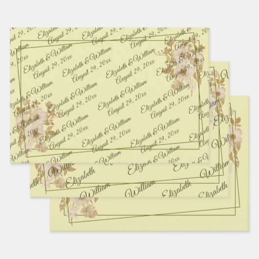 Rose Frame – Monogram Celestial Yellow Wedding Geschenkpapier Set (Set)