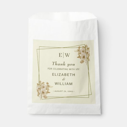 Rose Frame – Monogram Celestial Yellow Wedding Geschenktütchen (Vorderseite)