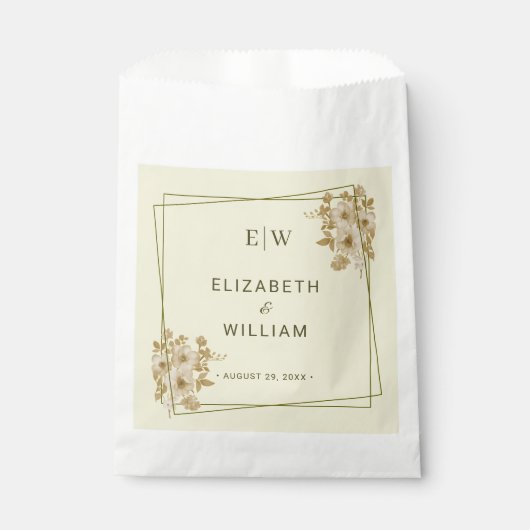 Rose Frame – Monogram Celestial Yellow Wedding Geschenktütchen (Vorderseite)