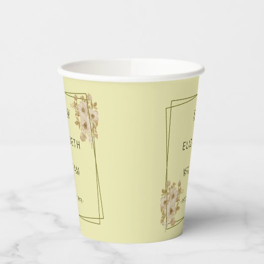 Rose Frame – Monogram Celestial Yellow Wedding Pappbecher (Links)