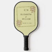 Rose Frame – Monogram Celestial Yellow Wedding Pickleball Schläger (Vorderseite)