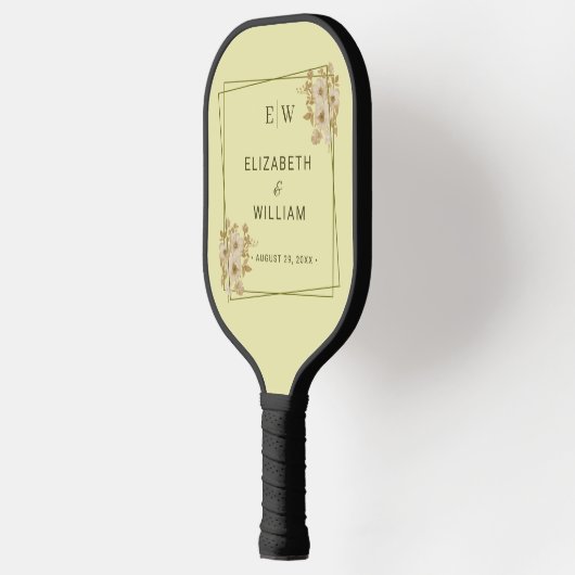 Rose Frame – Monogram Celestial Yellow Wedding Pickleball Schläger (Links)