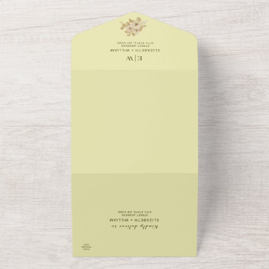 Rose Frame – Monogramm Himmelsgelb Hochzeit All In One Einladung (Außenbereich)