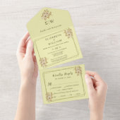 Rose Frame – Monogramm Himmelsgelb Hochzeit All In One Einladung (Abreißen)