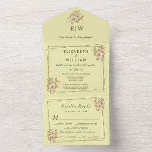 Rose Frame – Monogramm Himmelsgelb Hochzeit All In One Einladung