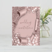 Rose Frame Wedding Glitzer Bridal Einladung (Stehend Vorderseite)