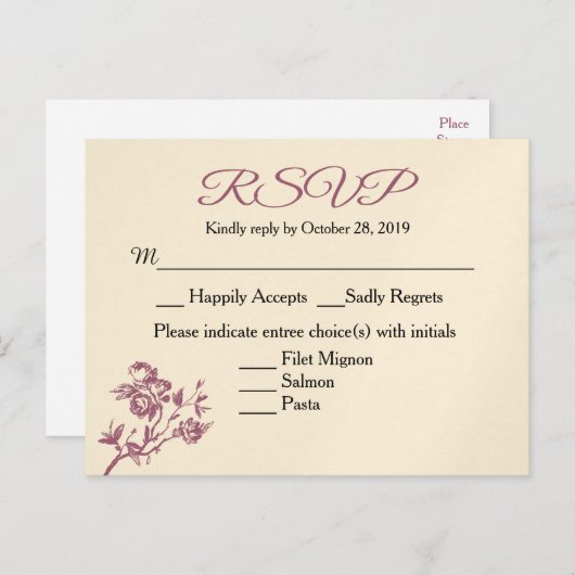 Rose Freude! Pink Burgundy UAWG Response Postcard Einladungspostkarte (Vorne/Hinten)