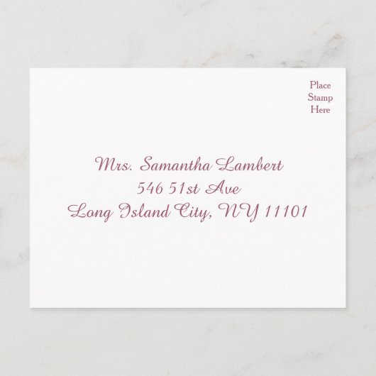 Rose Freude! Pink Burgundy UAWG Response Postcard Einladungspostkarte (Rückseite)