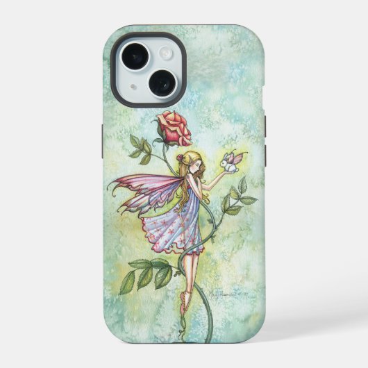 Rose Friend Fairy and Bunny Fantasy Art iPhone 15 Hülle (Rückseite)